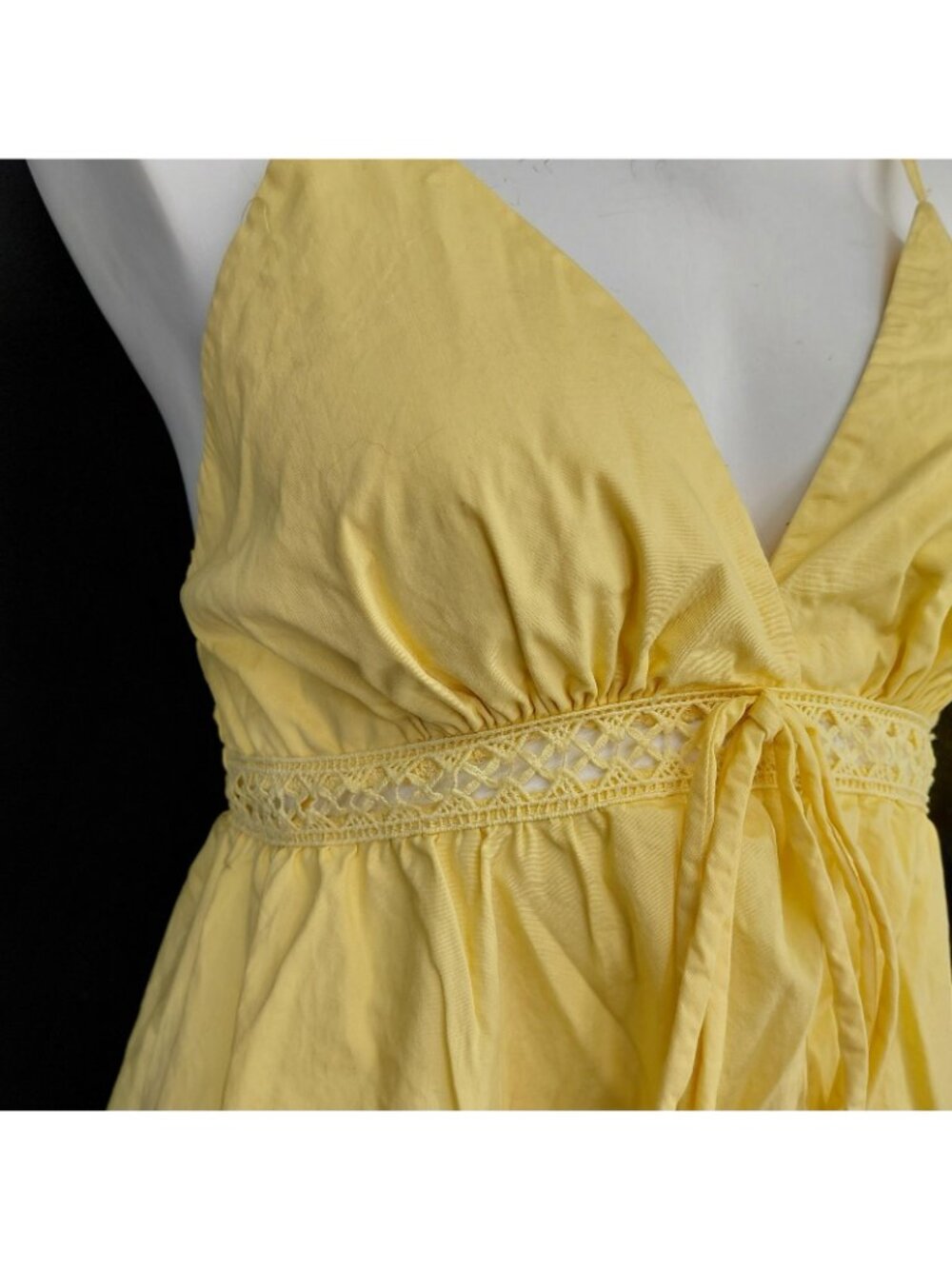 Sundress Dress Womens Large Yellow Crochet Empire Waist Boho Summer Spring Beach - Picture 6 of 14